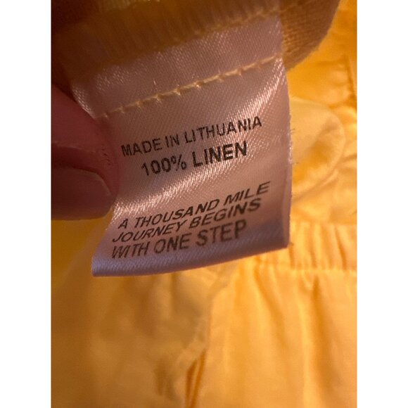 Yellow Flax Linen Pants Size P Elastic Waistband Pull on Casual Lagenlook - Picture 4 of 5